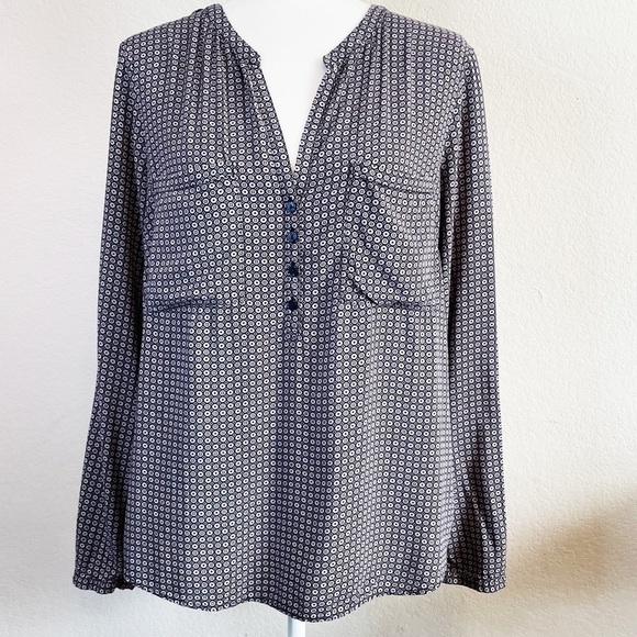 Tom Tailor Blue Lightweight Pattern Roll Tab sleeves Blouse Size EU40 (US Med) - Picture 1 of 8